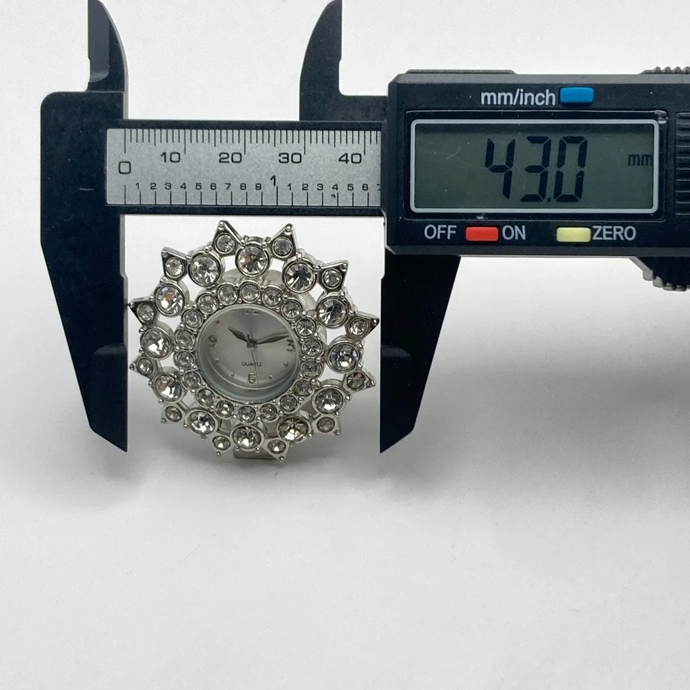 Modern Desk Clock Silver Tone Crystals Bling Rhinestone New Battery Works!!
